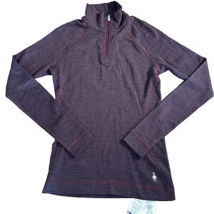 Smartwool Women's Classic Thermal Merino 1/4 Zip Base Layer - Black Cherry Dot S